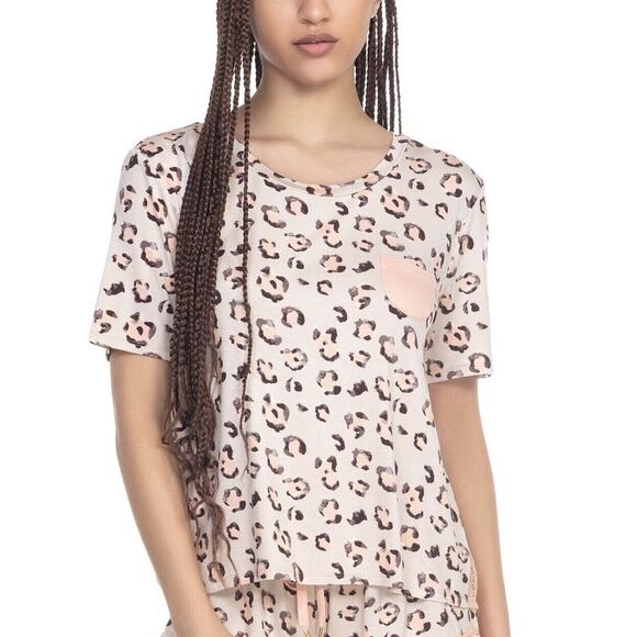 Honeydew NWOT Women's Something Sweet Leopard Print Pajama TOP Tan Size M - Picture 1 of 6
